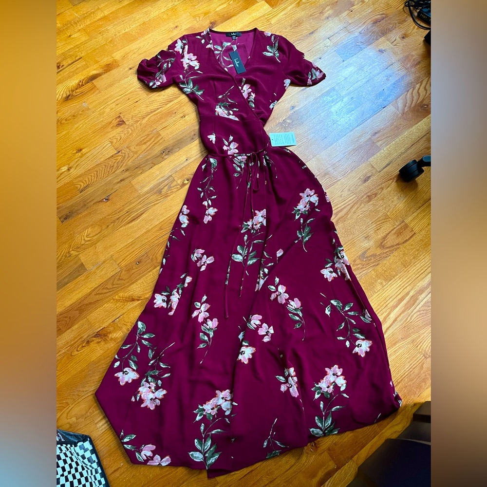 NWT Lulus Burgundy Floral Wrap Dress